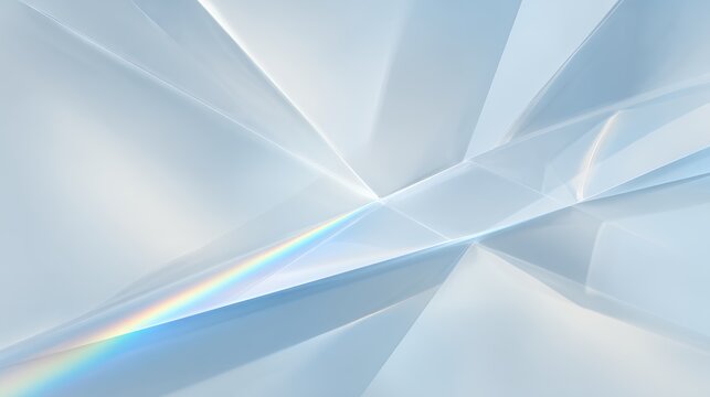 Abstract 3D clear crystal glass facets with rainbow light dispersion and prism effects for elegant futuristic backgrounds.