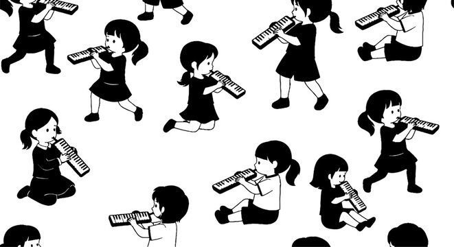 Repeated Cartoon Characters Holding Large Pencils Posing Dynamically.