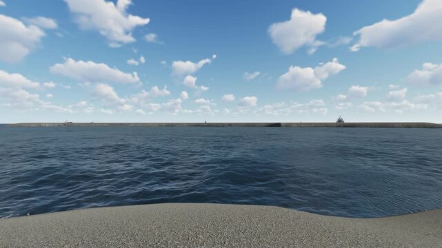 青い海と穏やかな波の3DCG動画