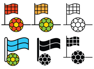 Set of colorful soccer ball and corner flag icons Vector © kalam