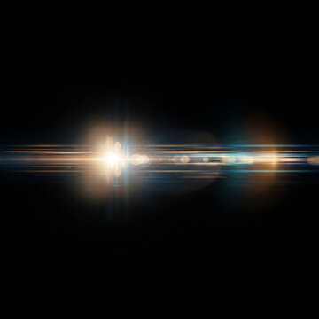 Abstract Lens Flare Effect on a Black Background with Golden and Blue Hues - Futuristic Light Streaks