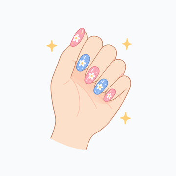 Summer vector cute nail polish hand illustration for banners, cards, flyers, social media, etc.