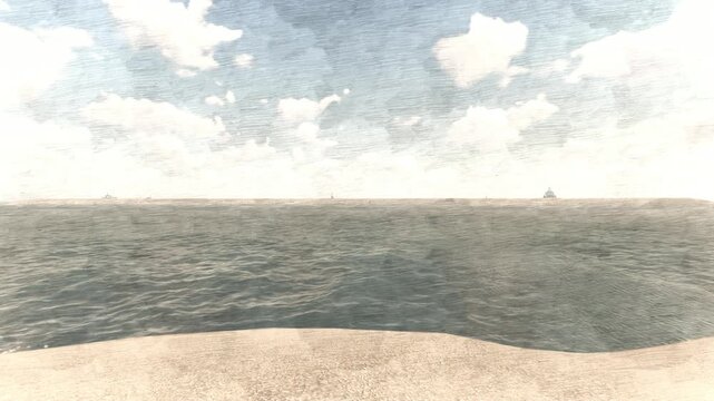 青い海と穏やかな波の3DCG動画