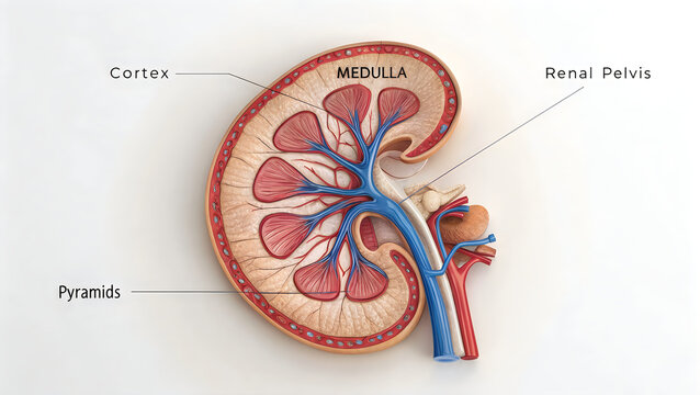 Human kidney anatomy cross-section illustration