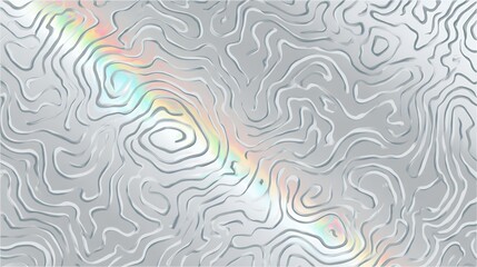 Fototapeta premium Abstract silver topographical texture background with 3D liquid metal waves and subtle iridescent holographic lighting color effects.