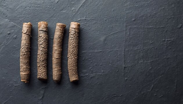 High End Supplement Advertisement of Knobby Akarkara Roots on Dark Sandstone