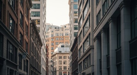 Fototapeta premium Urban Canyon of Tall Buildings in a City Street.