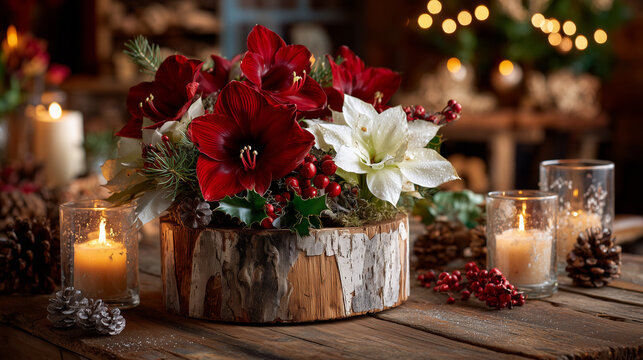 Festive Christmas floral arrangement with greenery