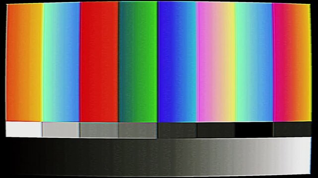 Vibrant color bars and grayscale test pattern for video signal calibration and equipment verification