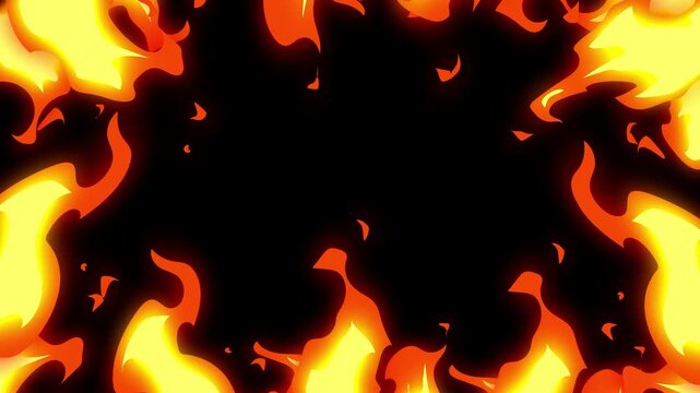 Fire flame 2d animation background ,cartoon  and 2d style with glow fire burning intensely against effect suitable motion graphic and game asset. alpha channel only 4k.
