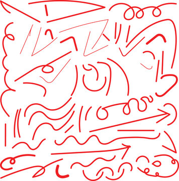 Abstract red scribble lines hand drawn artistic set on a clean white background, for projects hand-drawn