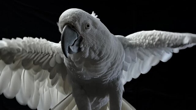 Gray parrot with open wings.