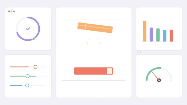 Animated educational dashboard with books stacking and data charts