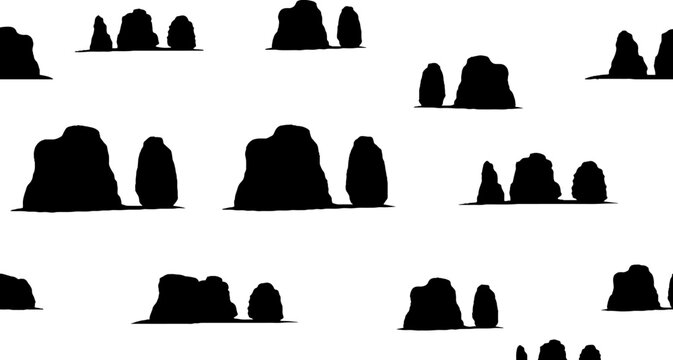 Abstract black silhouette rocky mountain peaks pattern design.