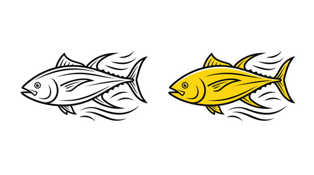 Tuna Fish Outline and Color Illustration