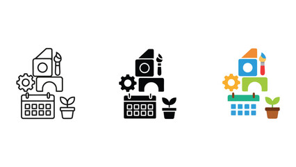 Fototapeta premium Early childhood development icon set featuring building blocks calendar plant and gears illustration