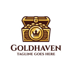 Treasure chest with Gold coins for finance wealth Prosperity investment security abundance success Logo Design © aseenz imagine