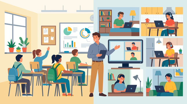 Teacher Leading Hybrid Classroom with In-Person and Remote Students