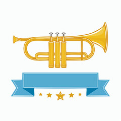Obraz premium Golden Trumpet with Blue Ribbon and Stars