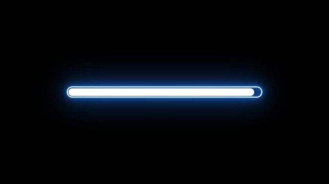 neon progress bar UI screen, glowing system processing indicator, buffering and waiting interface for apps. neon glowing loading bar progress indicator animation 4k video.