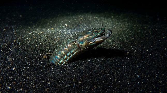 Suspenseful Close Up of Deep Sea Lizardfish on Seafloor