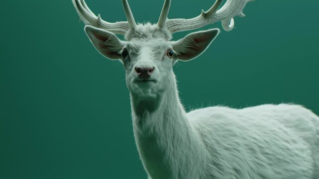 White deer with large antlers standing.
