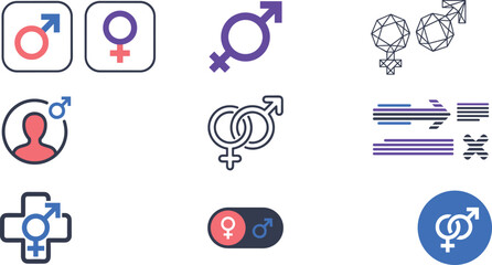 gender symbol vector icon set isolated male female mars venus geometric medical cross flat graphic logo illustration © Md