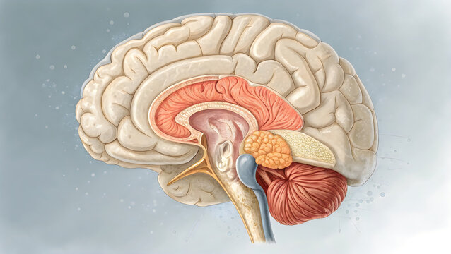 Human brain sagittal section illustration