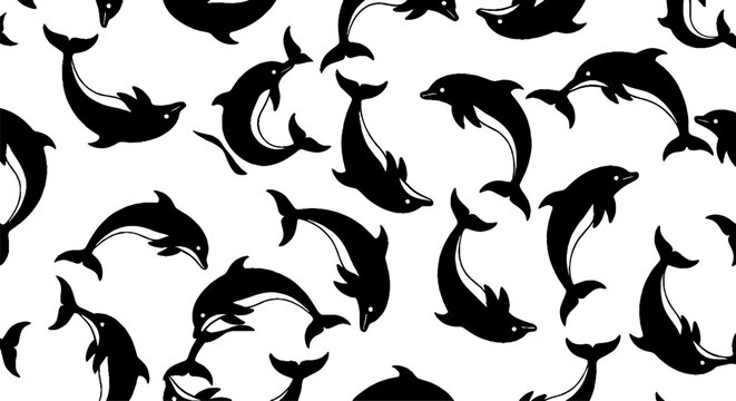 Black and White Abstract Dolphin Pattern Design.