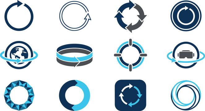 rotation arrow vector icon set isolated refresh loop circle loading vr global geometric flat graphic illustration