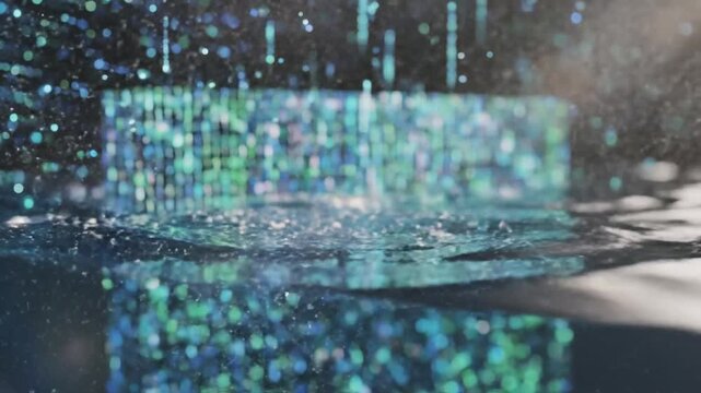 Abstract digital matrix of binary numbers and data blocks.