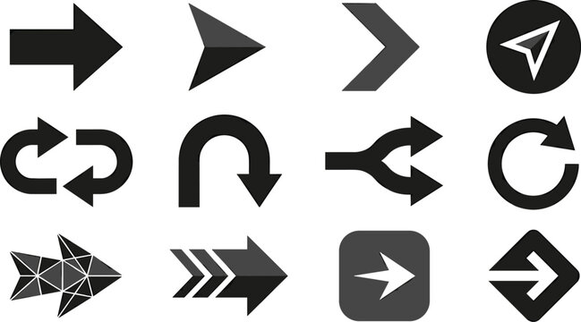 arrow vector icon set isolated navigation direction pointer loop turn geometry flat geometric ui graphic illustration