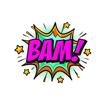 vibrant comic book explosion with bam text effect isolated on transparent background