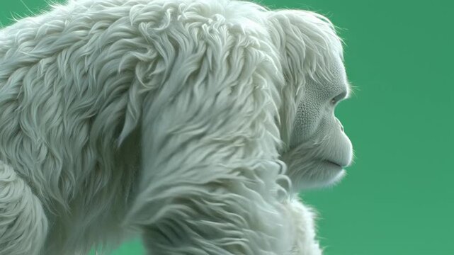 White gorilla on green background.