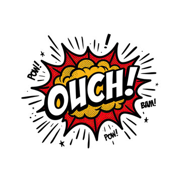 comic book style ouch explosion with pow and bam impact effects isolated on transparent background