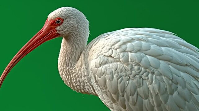 White Ibis Bird Closeup Profile View.