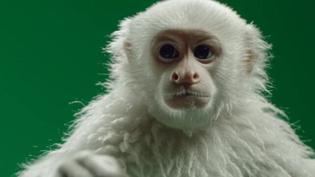 White monkey on green background closeup.