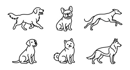 Line art dog breeds collection black and white vector illustration © nurjahan