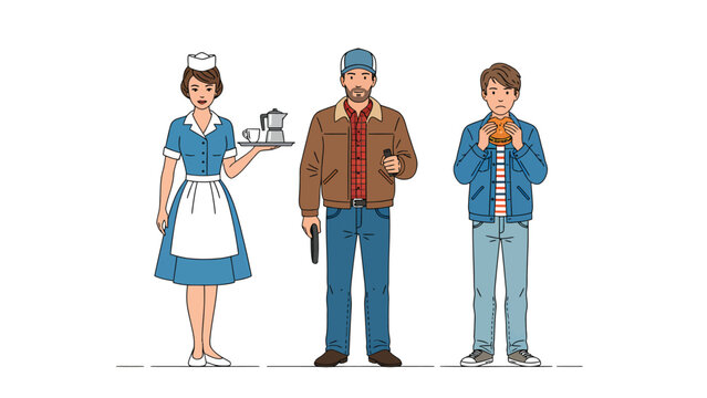 Three characters from Twin Peaks: a waitress, a lumberjack, and a young man holding a bird.