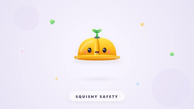 Cute yellow safety helmet character animation with squishy motion