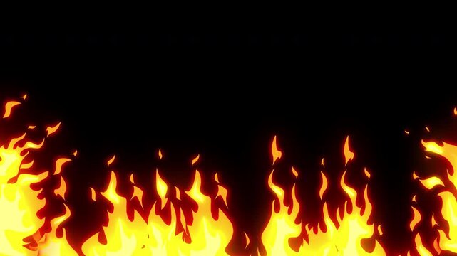 Fire flame 2d background animation ,cartoon style and vfx , with glowing fire effect burning suitable  motion graphics and visual effects . alpha channel only 4k