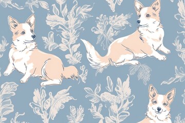 Naklejka premium Toile wallpaper a single Corgi pattern animal mammal.