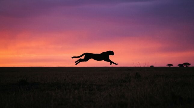 Silhouette Cheetah Running  &ndash; Fast Motion Guepard Sprint in African Savanna Wildlife Collection
