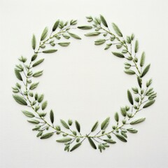 Fototapeta premium Laurel wreath in embroidery style pattern plant leaf.