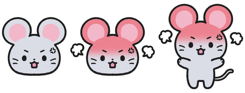 怒っているネズミのイラストセット