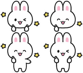 Fototapeta premium いいね、グッドポーズをするうさぎのイラストセット