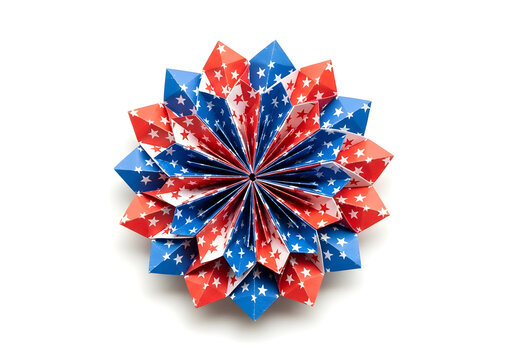 Colorful origami star decoration with us flag pattern isolated on white background