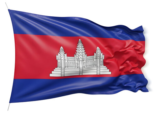 Cambodian flag with angkor wat emblem waving isolated on white background