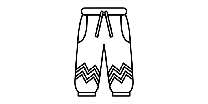 Black and white line art vector icon of comfortable sweatpants with a decorative chevron pattern on the bottom cuffs for casual fashion and clothing design