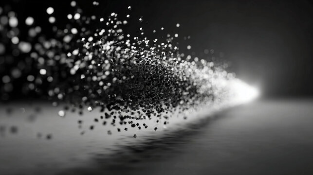 Transformation visualized through objects disintegrating or merging, surreal minimalism, abstract visualization, dynamic motion, floating fragmentation, and conceptual evolution.